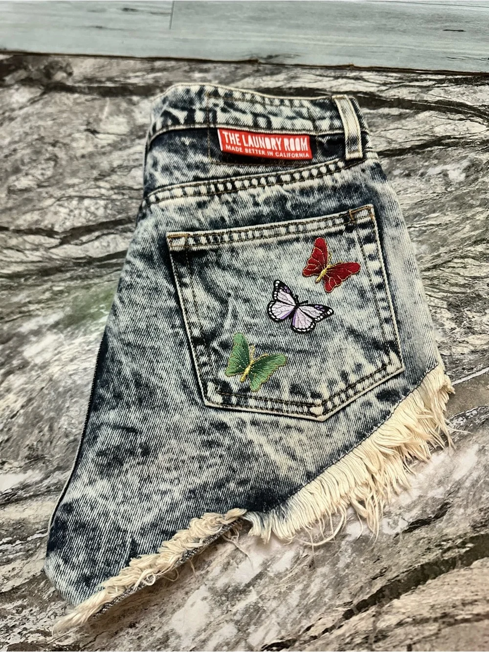 The Laundry Room Acid-Wash Distressed Jean Shorts - Black, White